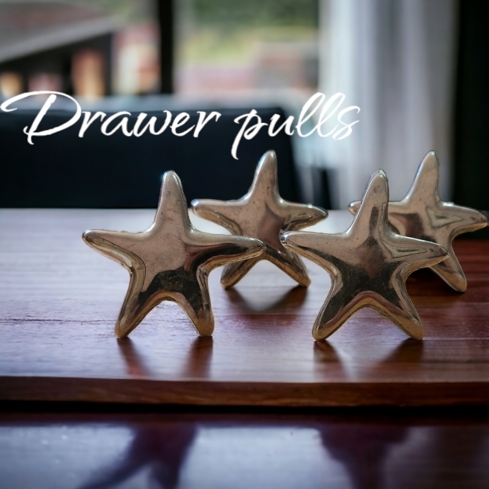 Set of 5 Heavy & Solid Metal Starfish Drawer Pulls/Knobs